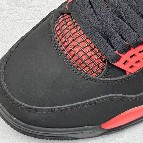 Air Jordan 4 Red Thunder Women Men's Black and Red Sneakers - Picture 7 of 9